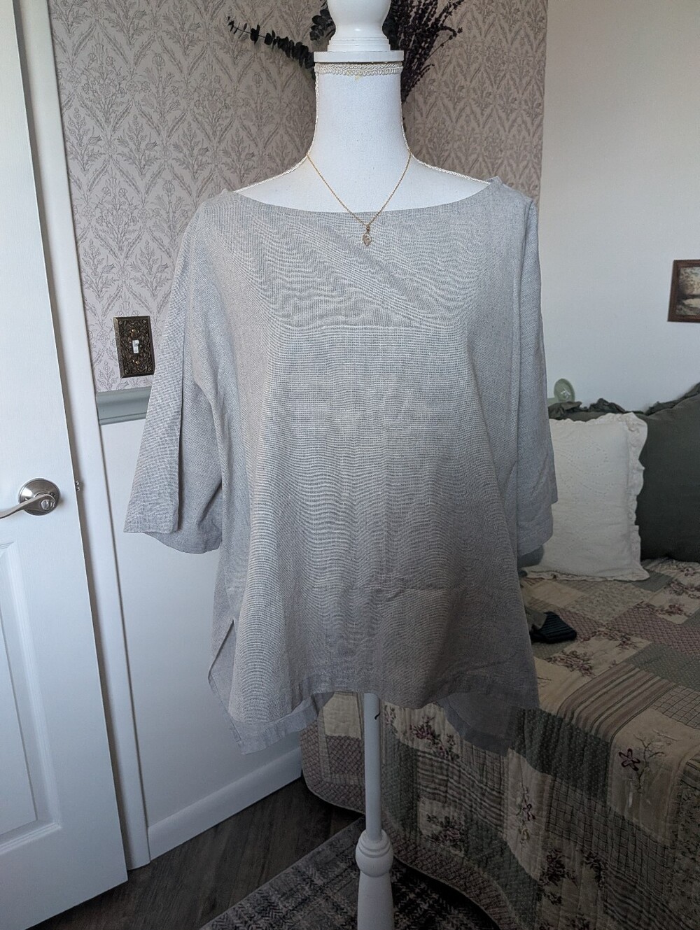 Drichu Handmade Nepal Blue Gray Woven Lagenlook Oversized Tunic Top